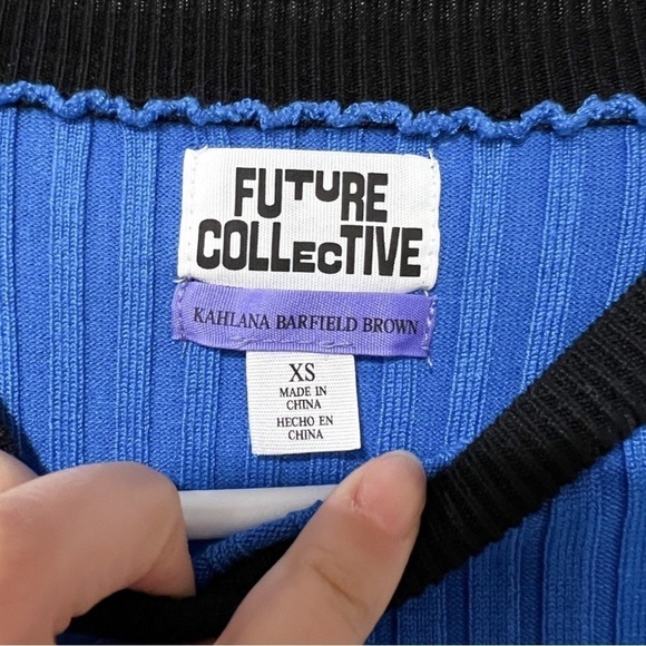 FUTURE COLLECTIVE Ribbed Sweater Long Sleeve Dress Cobalt Blue Black Sz XS - Picture 7 of 8